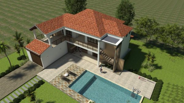 Render aéreo día, Diseño casa campestre horizonte