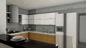 Render interior cocina, Diseño casa campestre horizonte