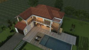 Render aéreo luces 4, Diseño casa campestre horizonte