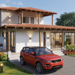 Render fachada principal 2, Diseño casa campestre el alero colonial