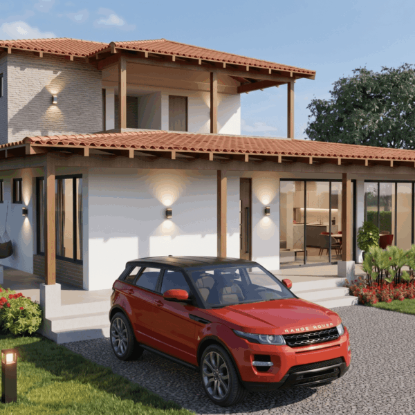 Render fachada principal 2, Diseño casa campestre el alero colonial