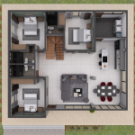 Render planta primer piso, Diseño casa campestre el alero colonial