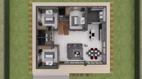 Render planta primer piso, Diseño casa campestre el alero colonial