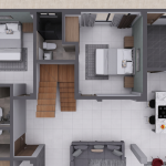 Render planta primer piso, Diseño casa campestre el alero colonial