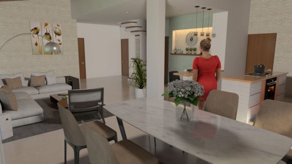 Render interior comedor, Diseño casa campestre el alero colonial