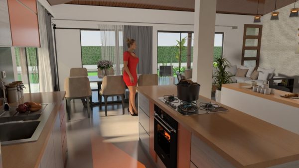 Render interior cocina, Diseño casa campestre el alero colonial