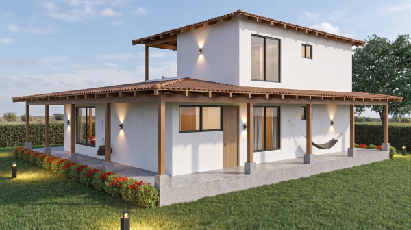 Render fachada 1, Diseño casa campestre el alero colonial