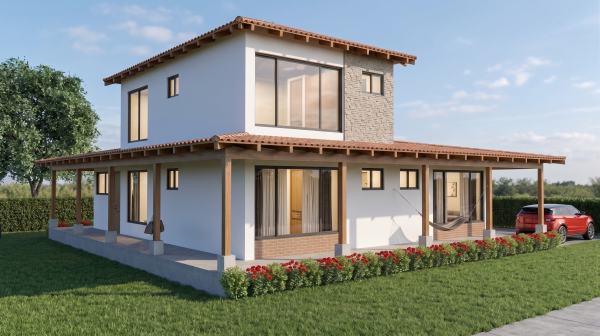 Render fachada 2, Diseño casa campestre el alero colonial