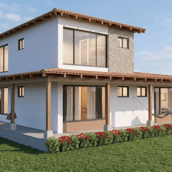 Render fachada 2, Diseño casa campestre el alero colonial