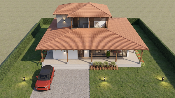 Render perspectiva aérea 1, Diseño casa campestre el alero colonial