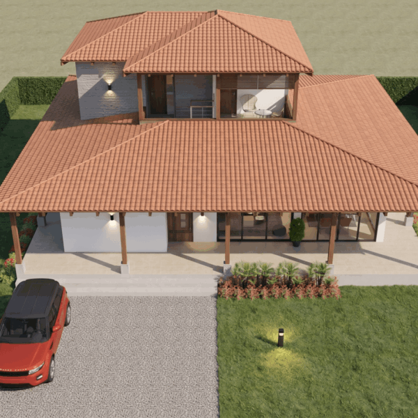 Render perspectiva aérea 1, Diseño casa campestre el alero colonial