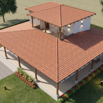 Render perspectiva aérea 2, Diseño casa campestre el alero colonial