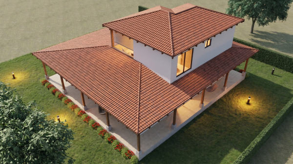 Render perspectiva aérea 3, Diseño casa campestre el alero colonial
