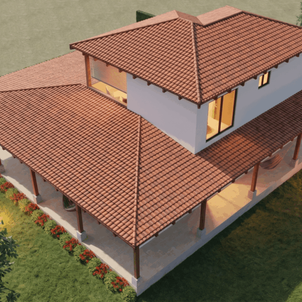 Render perspectiva aérea 3, Diseño casa campestre el alero colonial
