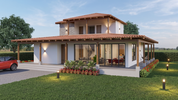 Render fachada principal 1, Diseño casa campestre el alero colonial