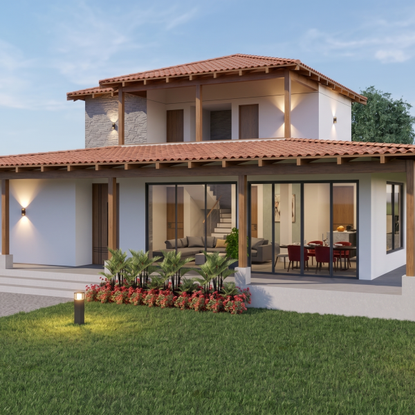 Render fachada principal 1, Diseño casa campestre el alero colonial