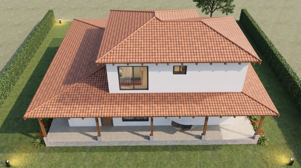 Render perspectiva aérea 4, Diseño casa campestre el alero colonial