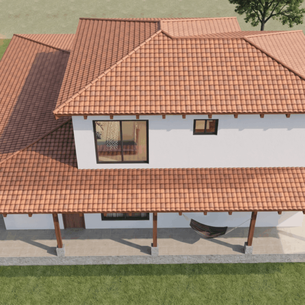 Render perspectiva aérea 4, Diseño casa campestre el alero colonial