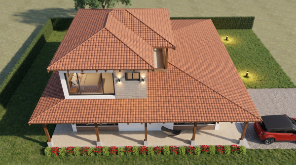 Render perspectiva aérea 5, Diseño casa campestre el alero colonial