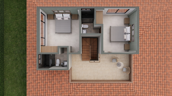 Render planta segundo piso, Diseño casa campestre el alero colonial