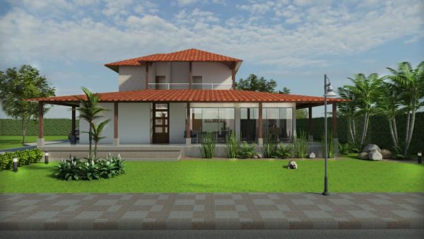 Render fachada principal, Diseño casa campestre el alero colonial