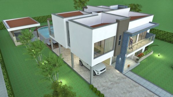 Render fachada lateral 3, Diseño casa campestre sol naciente