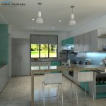 Render interior cocina, Diseño casa campestre villa celeste