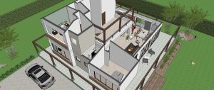 Imagen aérea perspectiva interior 1 en 3D, Diseño casa campestre el alero colonial