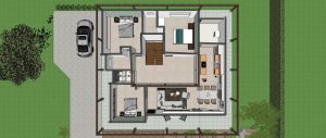 Imagen aérea perspectiva interior 2 en 3D, Diseño casa campestre el alero colonial