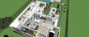 Imagen perspectiva vista interior 3D, Diseño casa campestre villa celeste