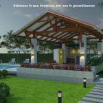 Render exterior kiosco o caney - zona social 1, Diseño casa campestre villa celeste