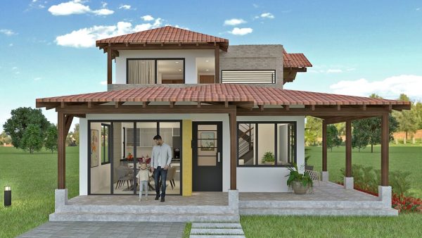 Render fachada principal 2, Diseño casa campestre alero primaveral