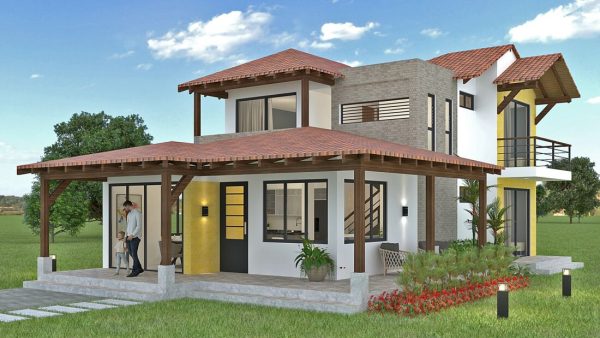 Render fachada principal 3, Diseño casa campestre alero primaveral