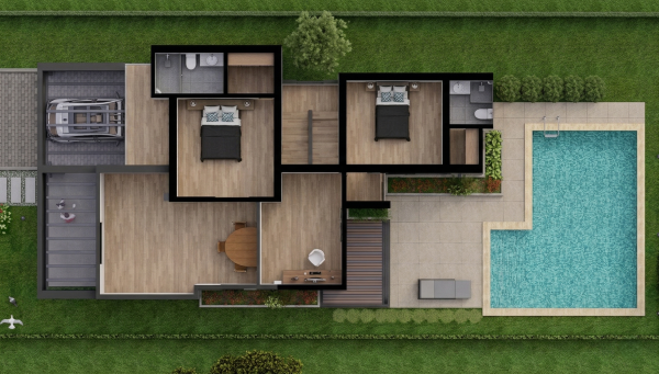 Render planta arquitectónica, diseño casa campestre la pradera