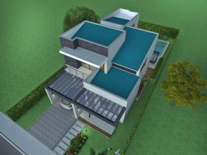 Render perspectiva aérea, Diseño casa moderna la pradera