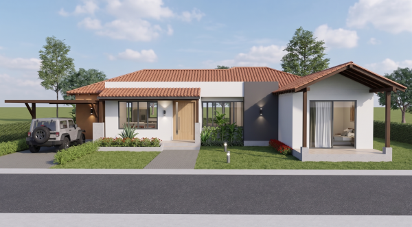 Render fachada principal 3, Diseño casa campestre los tulipanes