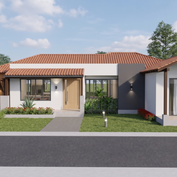 Render fachada principal 3, Diseño casa campestre los tulipanes