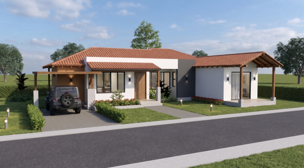 Render fachada principal 2, Diseño casa campestre los tulipanes