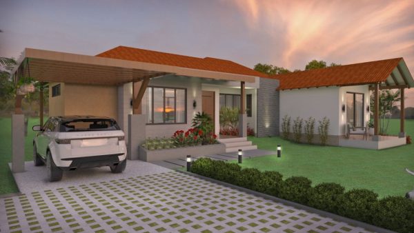 Render fachada principal 2, Diseño casa campestre los tulipanes