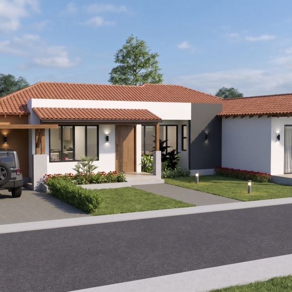 Render fachada principal 2, Diseño casa campestre los tulipanes