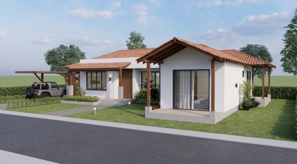 Render fachada principal, Diseño casa campestre los tulipanes