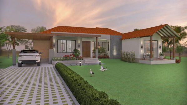 Render fachada principal, Diseño casa campestre los tulipanes