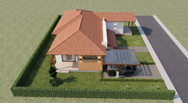 Render perspectiva aérea, Diseño casa campestre los tulipanes