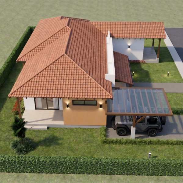 Render perspectiva aérea, Diseño casa campestre los tulipanes