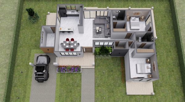 Render aéreo planta interior, Diseño casa campestre los tulipanes