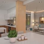 Render cocina y sala, Diseño casa campestre los tulipanes