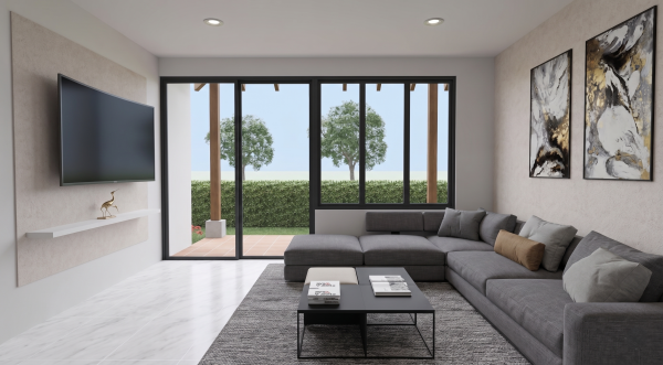 Render cocina y sala, Diseño casa campestre los tulipanes