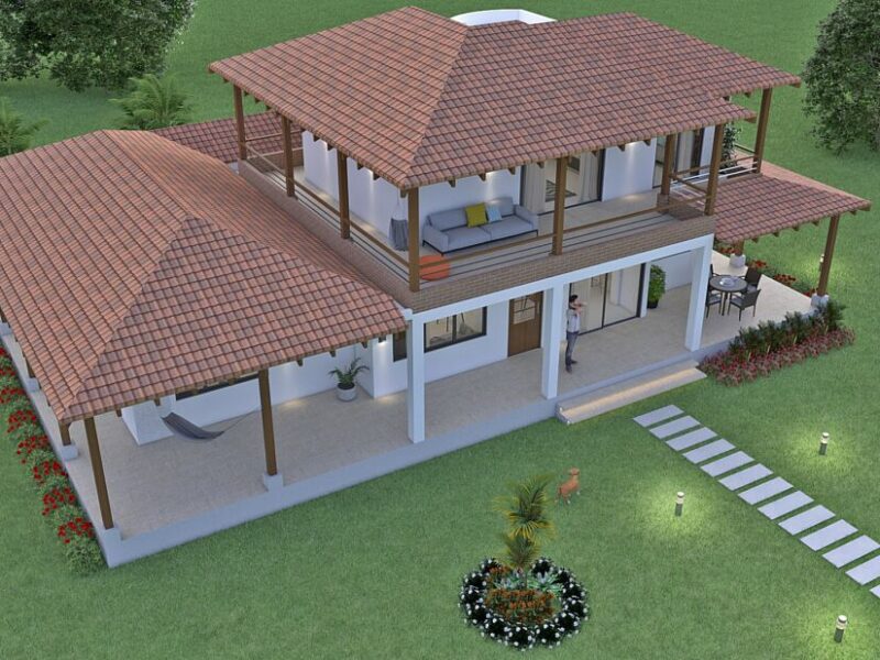 Diseño casa campestre las margaritas - 4 dormitorios, techo a 4 aguas