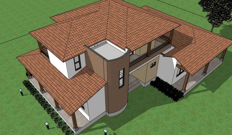 Diseño casa campestre Las Margaritas 25x22, 4 hab, techo a cuatro aguas