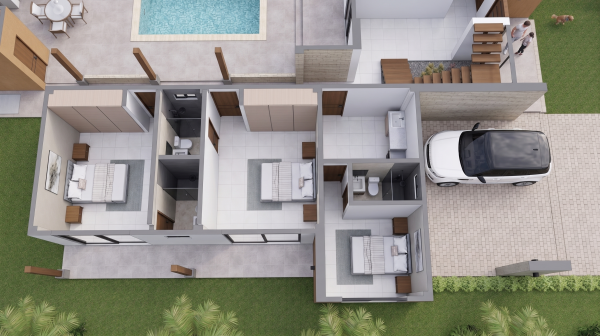 Render planta primer piso, Diseño casa de campo la colina